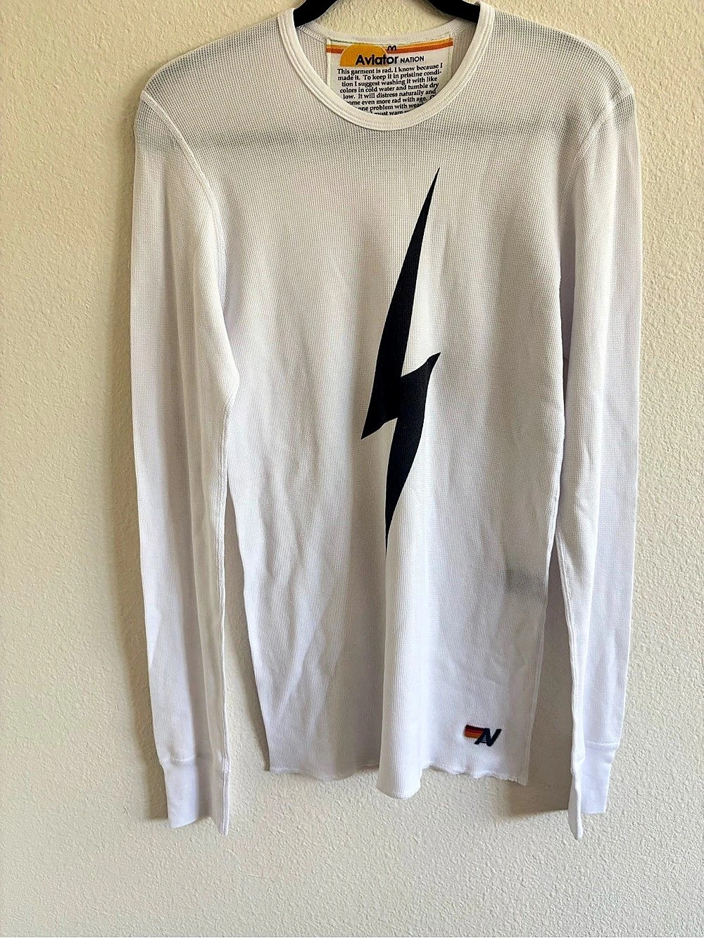Aviator Nation Lightning Bolt Long Sleeve Thermal White & Black Medium